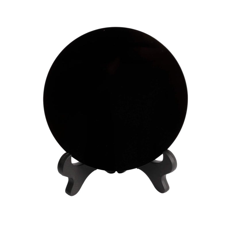 Marsrut Scrying Mirror Black Obsidian Circle Disc with Stand Natural Obsidian Alchemy Yoga Energy Fortune Telling Tools Crystal Healing Feng Shui Divination Mirror Meditation 120 mm