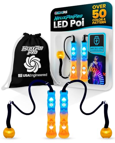 UltraPoi HelixPoi Pro Set Rechargeable LED Poi w 50 Color Modes Spinning Light Flow Toys wLED Knob Handles Soft Cases Adjustable Leashes Visual Poi for Rave Parties Performance - Image 1