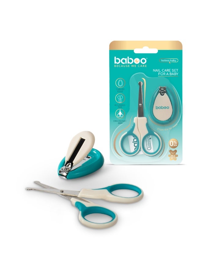 Baboo Manicure Set for baby - Scissors & Nails Clipper - Baby Nail Trimmer with Round Tip – Safety Blunt Stainless Steel Scissors with Nails Clipper for Newborn - 0+ Months (Lagoon Fiesta) - Image 1