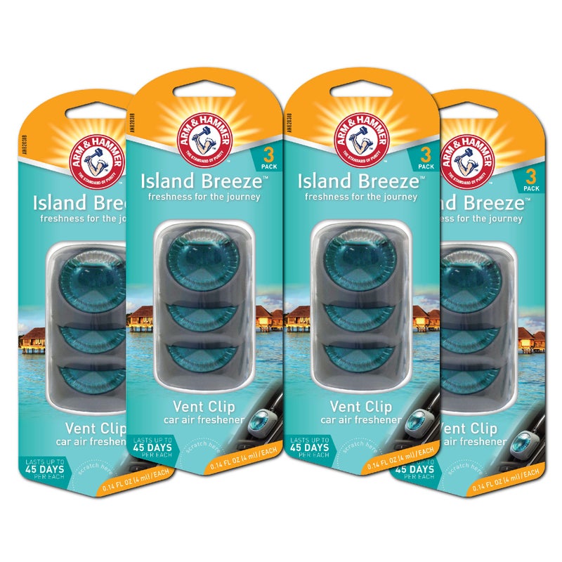 Arm & Hammer AH8203IB Island Breeze Freshness Vent Clip for Car Air Freshener 4 Pack of 3 Piece in Each - Image 1