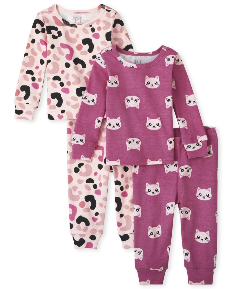 The Children's Place 2 PC Family Matching Pajamas Sets, Snug Fit 100% Cotton, Big Kid, Toddler, Baby, Leopard, 12-18 Months - Image 1