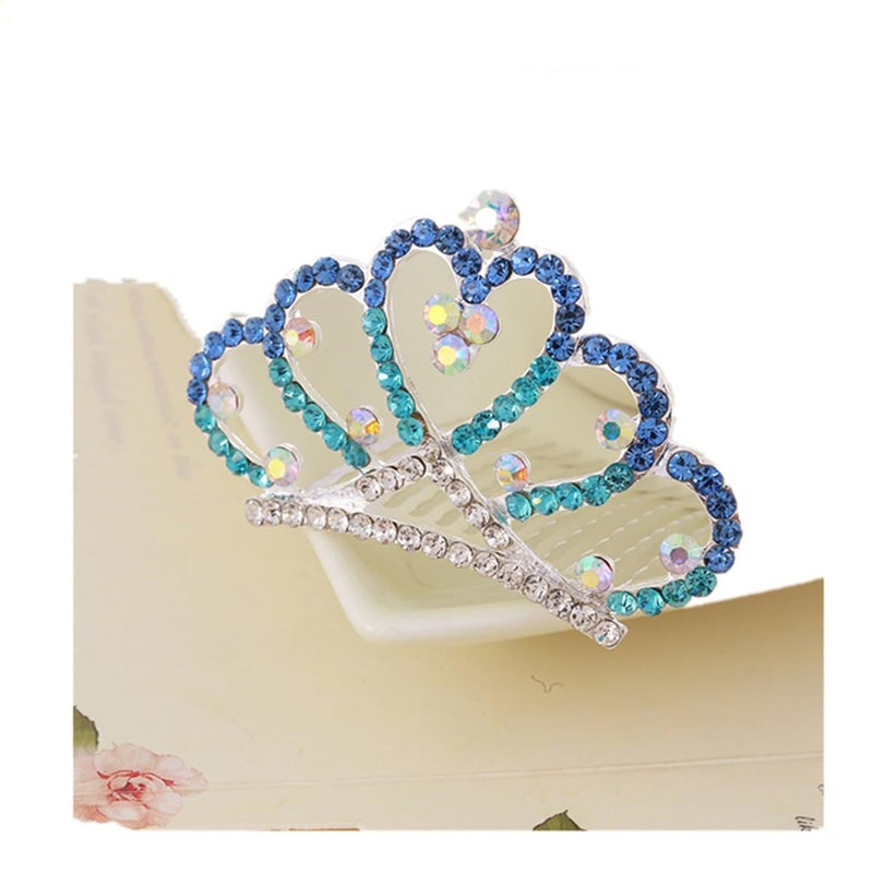 Princess Tiara Comb 2PCS Crystal Rhinestone Crown Hair Comb Mini Crown Rhinestone Hair Comb for Women Blue