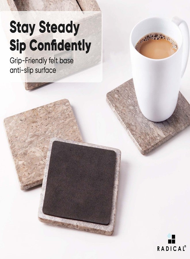 RADICALn Marble Coasters Set of 6 Oceanic 3.5 Inch Square Coaster for Drinks with Holder, Drink Coaster for Tabletop & Coffee Table Decor, Ideal Home Decor House Warming Gifts - Image 5