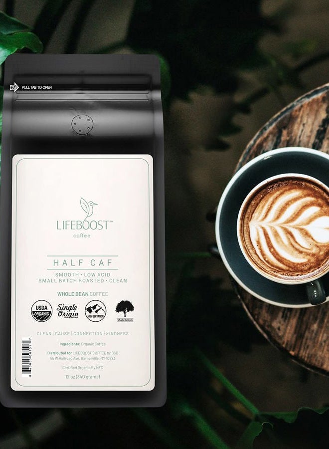 Lifeboost Half Caff Whole Bean Coffee - Non-GMO Low Acid Single Origin USDA Organic Coffee - Third Party Tested For Mycotoxins & Pesticides - 12 Ounces - Image 2
