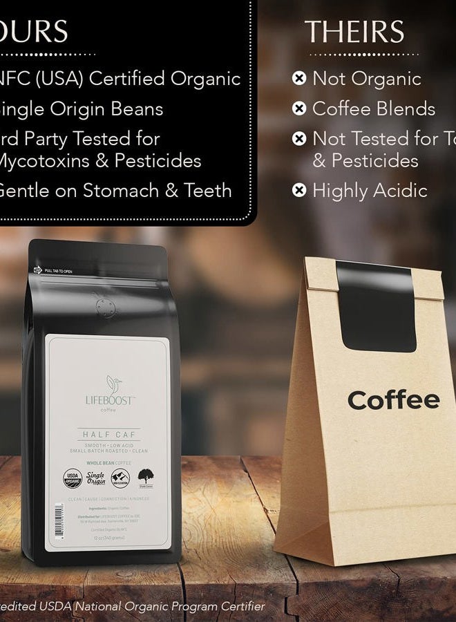Lifeboost Half Caff Whole Bean Coffee - Non-GMO Low Acid Single Origin USDA Organic Coffee - Third Party Tested For Mycotoxins & Pesticides - 12 Ounces - Image 5