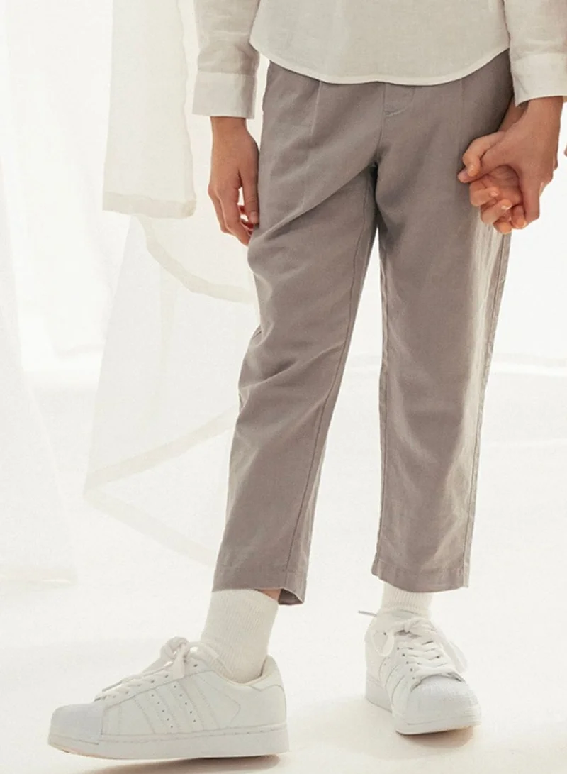 Kids' Regular Fit Linen Cotton Cropped Pants