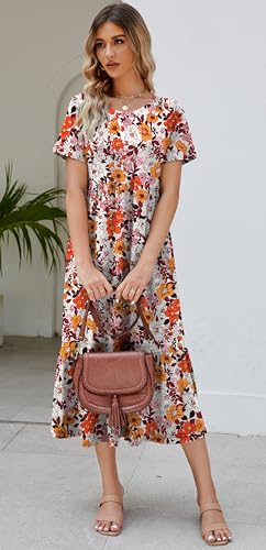 Jeqeocafy Summer Dresses for Women Flowy Maxi Sundress Short Sleeve Tiered Beach Dress with Pockets 2026 Vacation Travel - Image 3