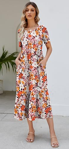 Jeqeocafy Summer Dresses for Women Flowy Maxi Sundress Short Sleeve Tiered Beach Dress with Pockets 2026 Vacation Travel - Image 2