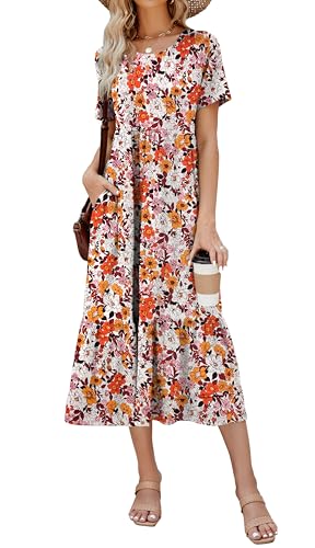 Jeqeocafy Summer Dresses for Women Flowy Maxi Sundress Short Sleeve Tiered Beach Dress with Pockets 2026 Vacation Travel - Image 1