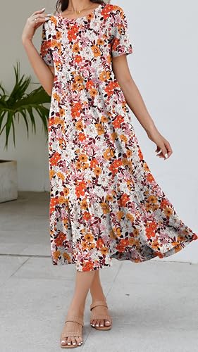 Jeqeocafy Summer Dresses for Women Flowy Maxi Sundress Short Sleeve Tiered Beach Dress with Pockets 2026 Vacation Travel - Image 5