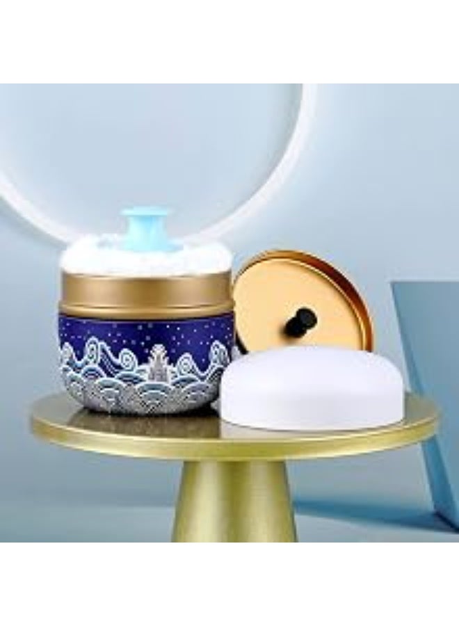 insular Talcum Powder Tin Box, Airtight Moisture-Proof Metal Powder Container with Handle Puff, Exquisite Sea Wave Pattern, Durable Multipurpose Storage for Baby & Adult Body Powder, Tea(8cm, Blue) - Image 2