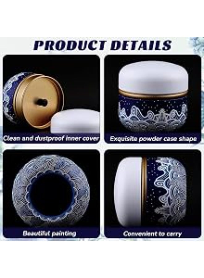 insular Talcum Powder Tin Box, Airtight Moisture-Proof Metal Powder Container with Handle Puff, Exquisite Sea Wave Pattern, Durable Multipurpose Storage for Baby & Adult Body Powder, Tea(8cm, Blue) - Image 4