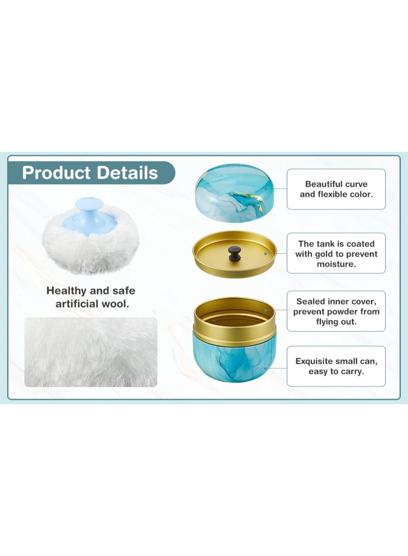 insular Talcum Powder Tin Box, Airtight Moisture-Proof Metal Powder Container with Handle Puff, Exquisite Sea Wave Pattern, Durable Multipurpose Storage for Baby & Adult Body Powder, Tea(8cm, Blue) - Image 5
