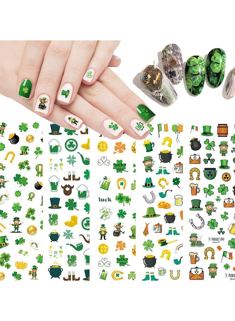 SYOSI Nail Stickers Nail Decals 3D Self- Adhesive Shamrock Green Dwarf Gold Hat Nail Art Decoration for Kids Girls Women - Image 1