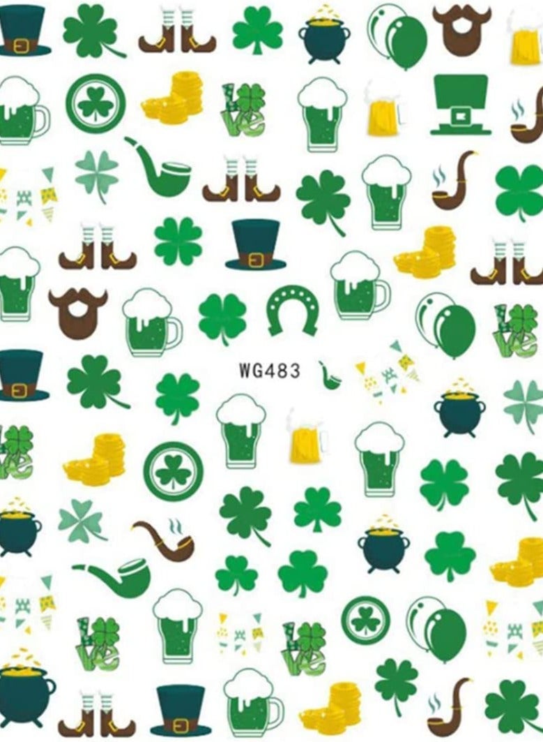 SYOSI Nail Stickers Nail Decals 3D Self- Adhesive Shamrock Green Dwarf Gold Hat Nail Art Decoration for Kids Girls Women - Image 2