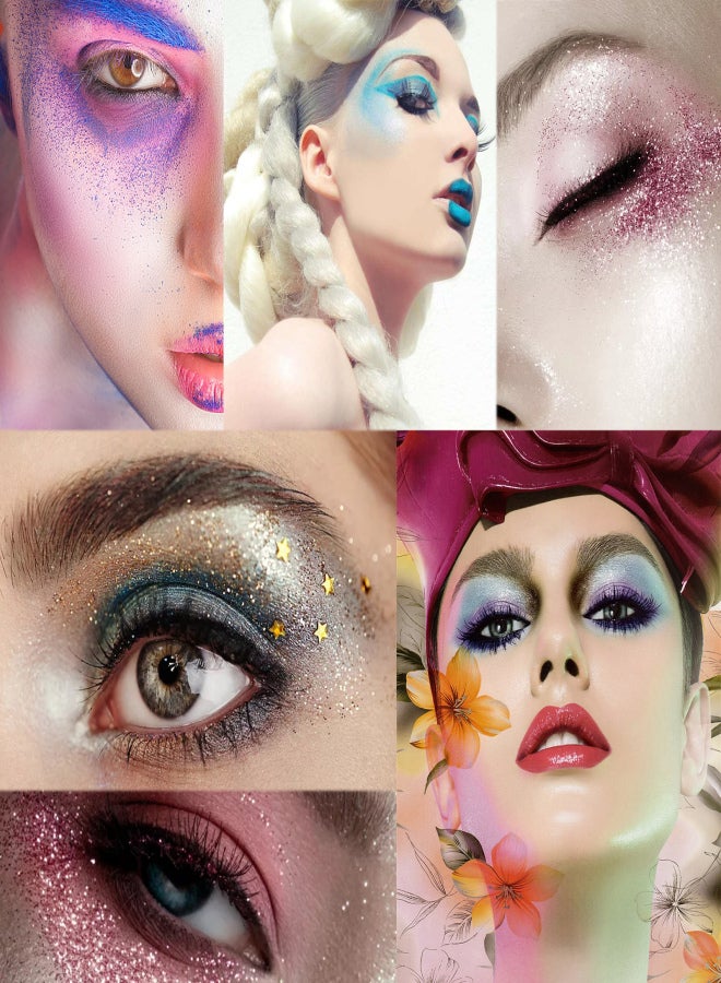 Glitter Powder Kit 24 Bottles Fine Glitter Powder with Glue Brushes Stencils for Tattoo Body Art Party Makeup Face & Nail Art Temporary Tattoo Powder Cosmetic Loose Glitter Set - Image 2