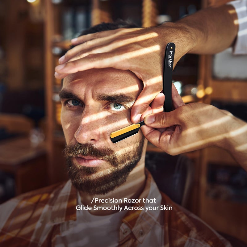 Markhor ماخور® شفرة حلاقة مستقيمة للرجال مع حقيبة جلدية وشفرات قابلة للتبديل | شفرة حلاقة بشفرة واحدة | شفرة حلاقة فاخرة | شفرة حلاقة حلاق من الفولاذ المقاوم للصدأ | شفرة حلاقة مستقيمة | نافيخاس بارا باربيرو - Image 3