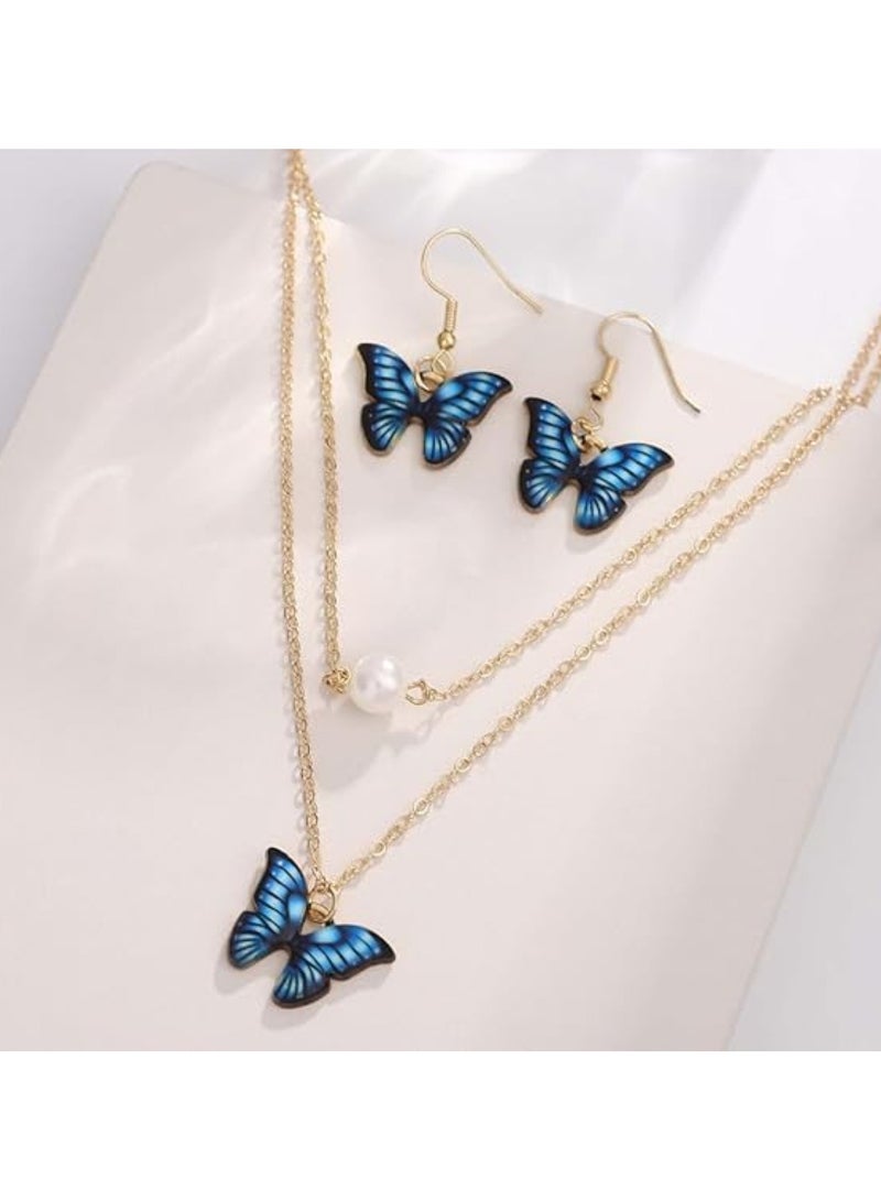 Huitich Blue Butterfly Jewelry Set  Necklace, Bracelet & Earrings Trio  - Image 3