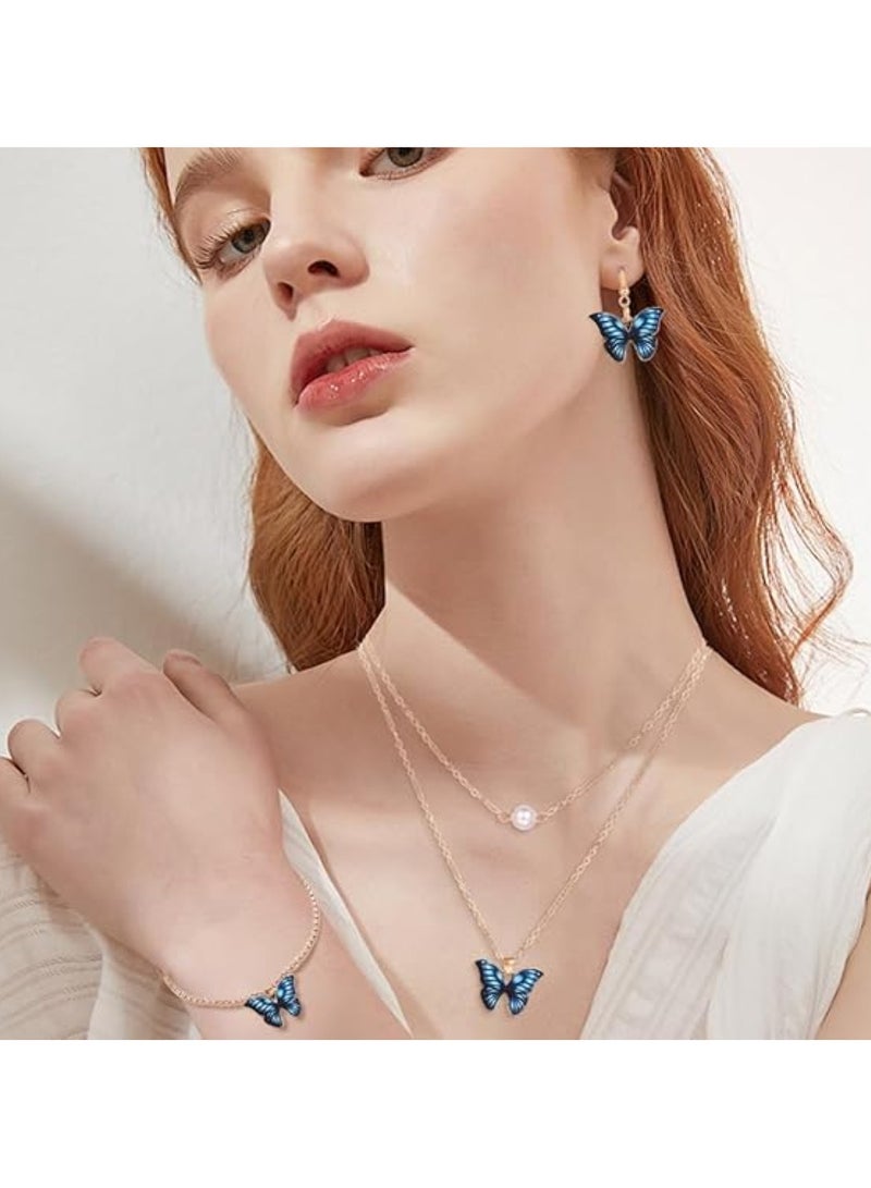 Huitich Blue Butterfly Jewelry Set  Necklace, Bracelet & Earrings Trio  - Image 5