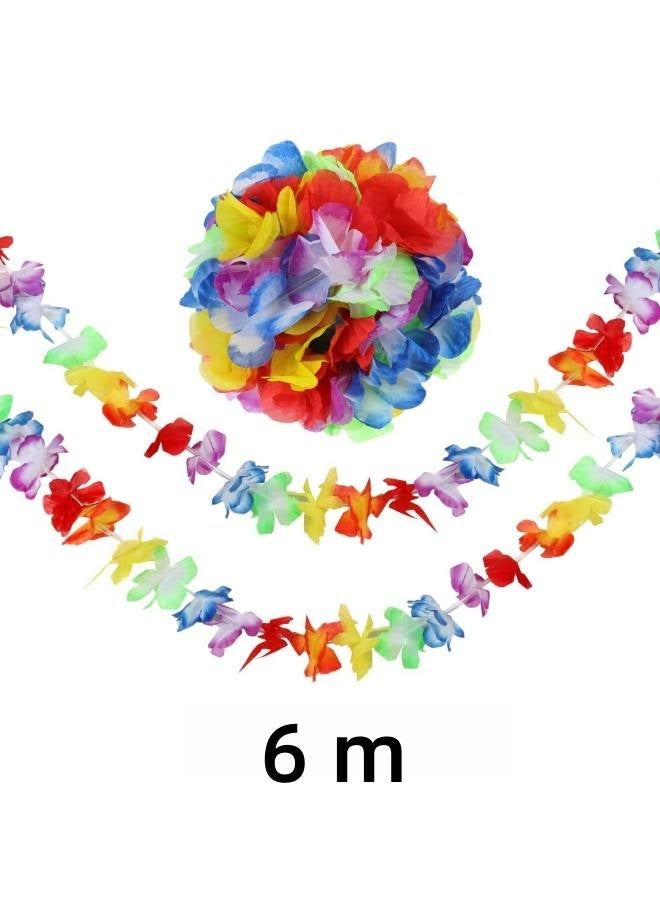 Hawaiian Lei Vine — 6 Meters | Tropical-Themed Multicolor Floral & Leaf Banner | Ideal for Home Hawaiian Luau Party Decor - Image 2