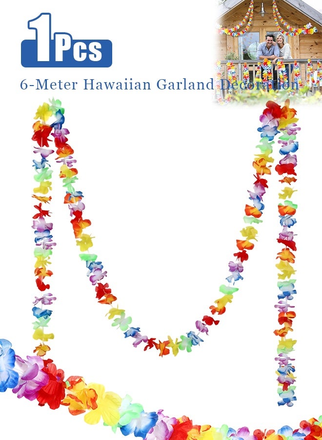 Hawaiian Lei Vine — 6 Meters | Tropical-Themed Multicolor Floral & Leaf Banner | Ideal for Home Hawaiian Luau Party Decor - Image 1