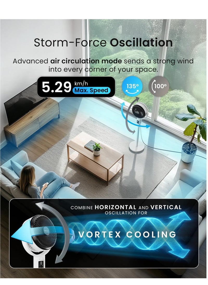 Pro Breeze مروحة برو بريز إير فلو 43" الذكية المحمولة مع واي فاي، 29 ديسيبل صامتة للغاية - ارتفاع قابل للتعديل هجين، تطبيق ذكي وتحكم عن بعد، وضعين لتبريد المروحة، اهتزاز عمودي وأفقي - Image 5
