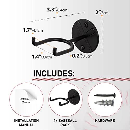Wallniture Sporta Baseball Holder, Display Stand for Baseball Bat, Ball Storage for Wall, Bat Holder Set of 4 Black - Image 5