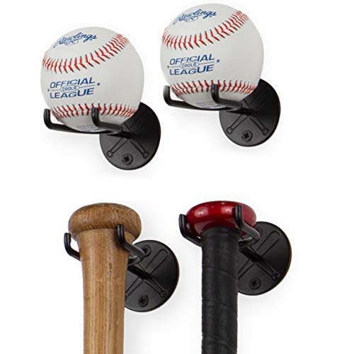 Wallniture Sporta Baseball Holder, Display Stand for Baseball Bat, Ball Storage for Wall, Bat Holder Set of 4 Black - Image 1