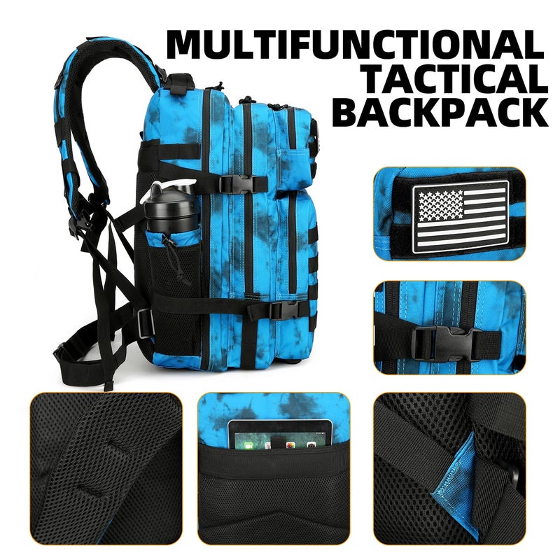 Lovelinks21 25L Tactical Backpack Military Tactical Backpack for Men and Women Small Assault Pack Outdoor Travel Hiking Camping Rucksack with Molle Webbing (Blue Water Pattern) - Image 5