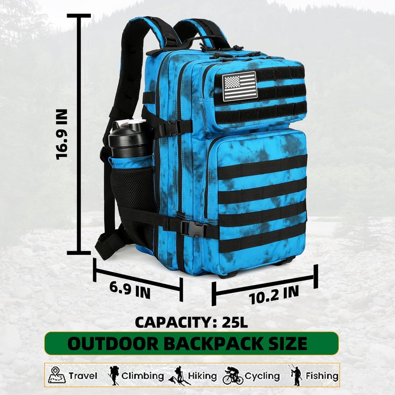 Lovelinks21 25L Tactical Backpack Military Tactical Backpack for Men and Women Small Assault Pack Outdoor Travel Hiking Camping Rucksack with Molle Webbing (Blue Water Pattern) - Image 2