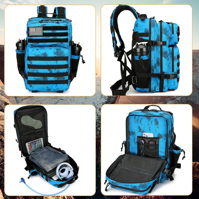 Lovelinks21 25L Tactical Backpack Military Tactical Backpack for Men and Women Small Assault Pack Outdoor Travel Hiking Camping Rucksack with Molle Webbing (Blue Water Pattern) - Image 3