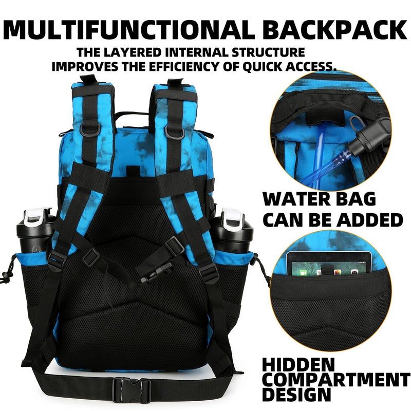 Lovelinks21 25L Tactical Backpack Military Tactical Backpack for Men and Women Small Assault Pack Outdoor Travel Hiking Camping Rucksack with Molle Webbing (Blue Water Pattern) - Image 4