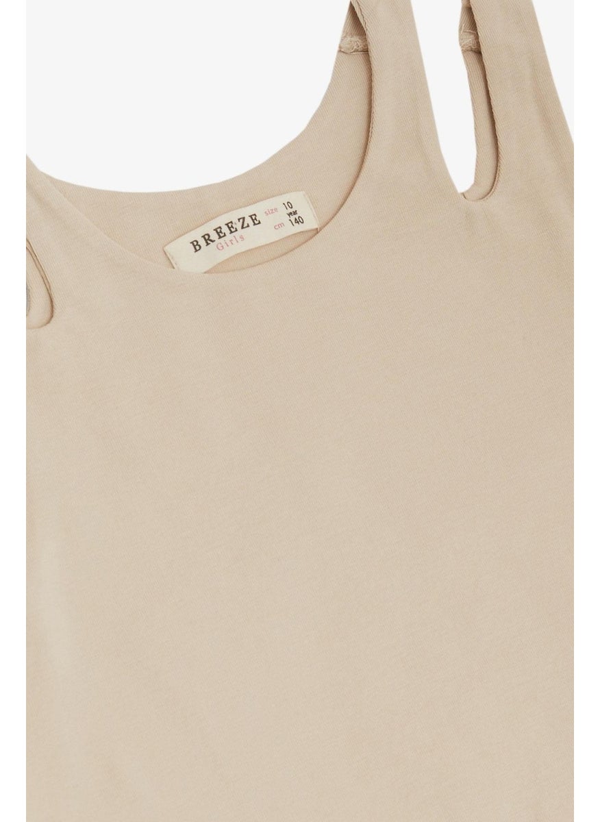 Breeze - Girls Crop T-Shirt Double Strap Shoulder Detail 9-16 Years, Beige - Image 1