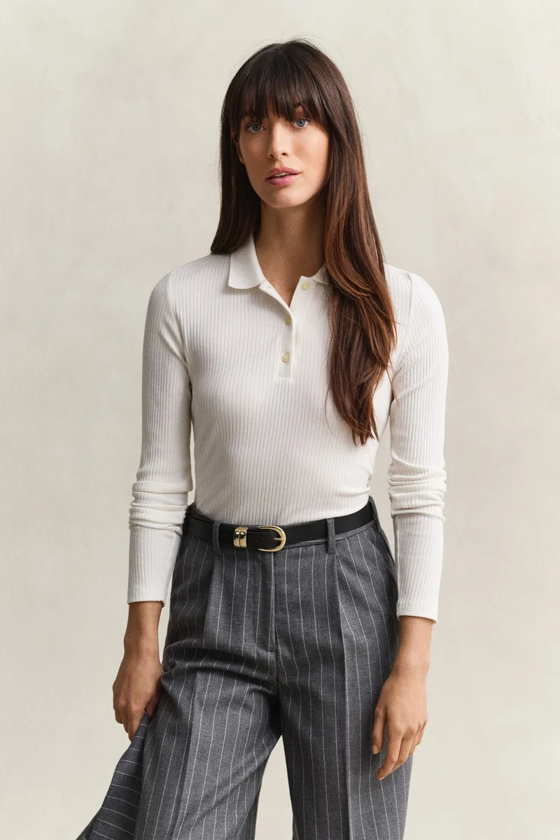 Gant Sim Ribbed Long Sleeve Polo