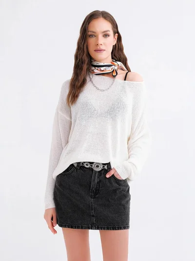 ميكسراي كنزة صوفية واسعة بكتف ساقط