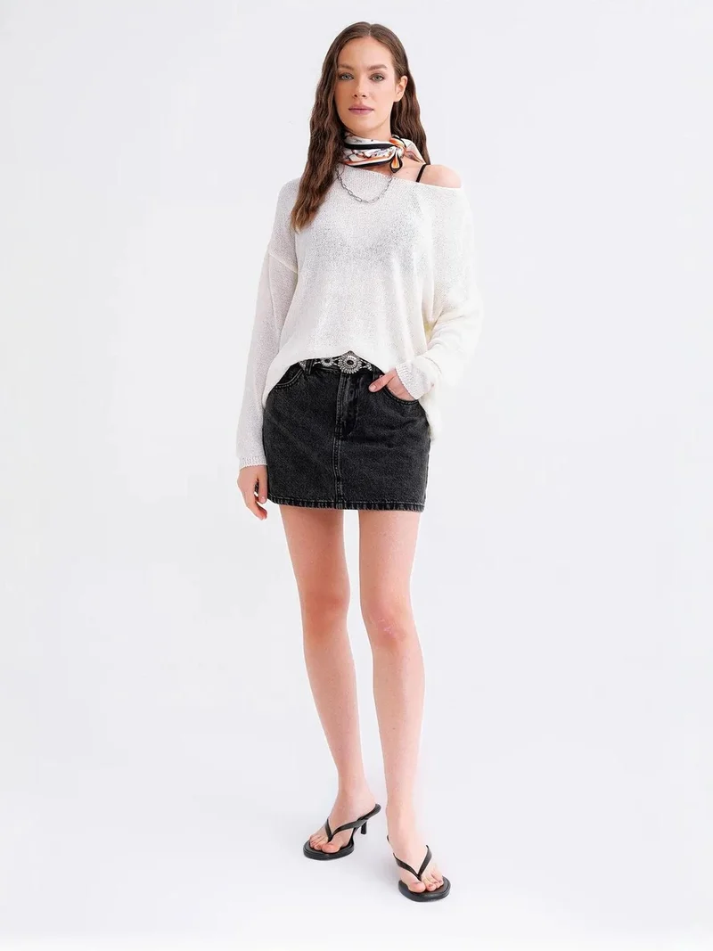 MixRay Oversized Boat Neck Knit Sweater