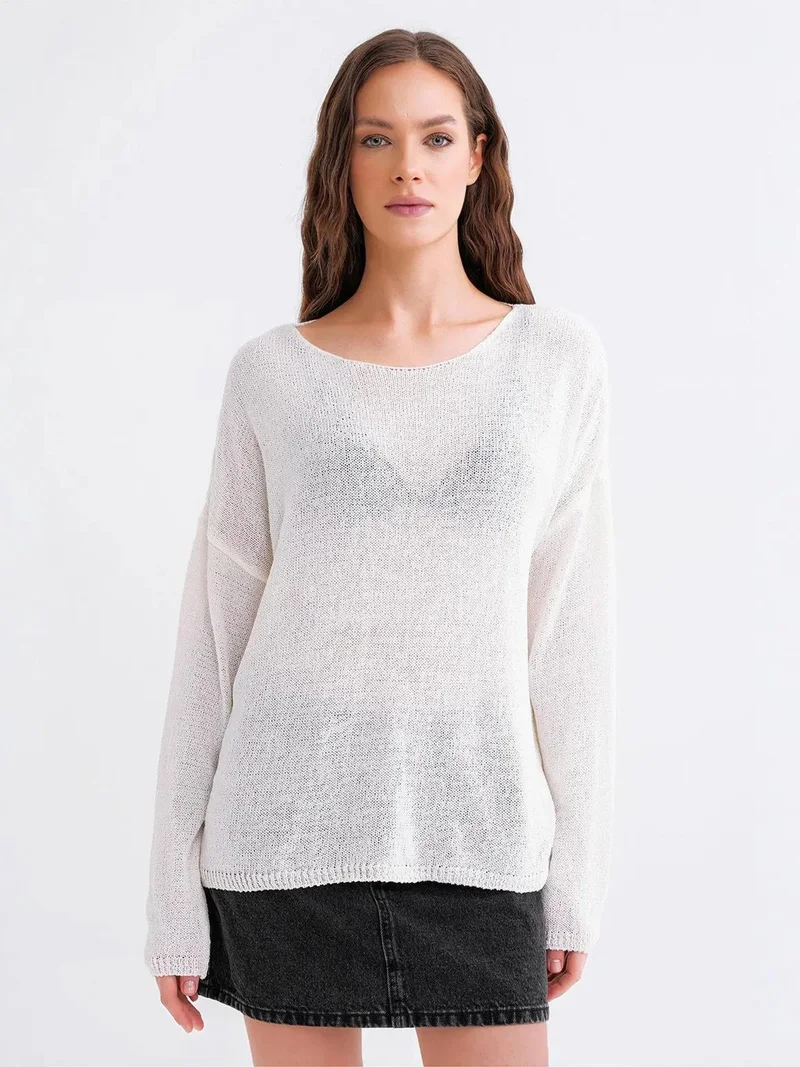 Mixray White MIXRAY Oversized Boat Neck Knit Sweater for Women | Best Price UAE