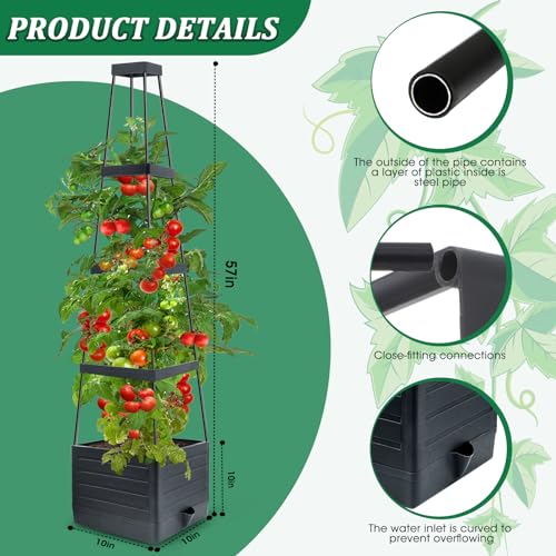 MQFORU صناديق زراعة مرتفعة MQFORU 2Pack مع تعريشة، 57" صناديق زراعة طماطم ذاتية الري مع تعريشة لنباتات الخضروات المتسلقة، قفص طماطم للاستخدام الداخلي والخارجي - Image 3