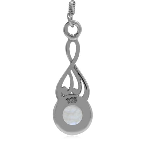 Silvershake Natural Moonstone White Gold Plated 925 Sterling Silver Victorian Swirl Style Dangle Hook Earrings - Image 4