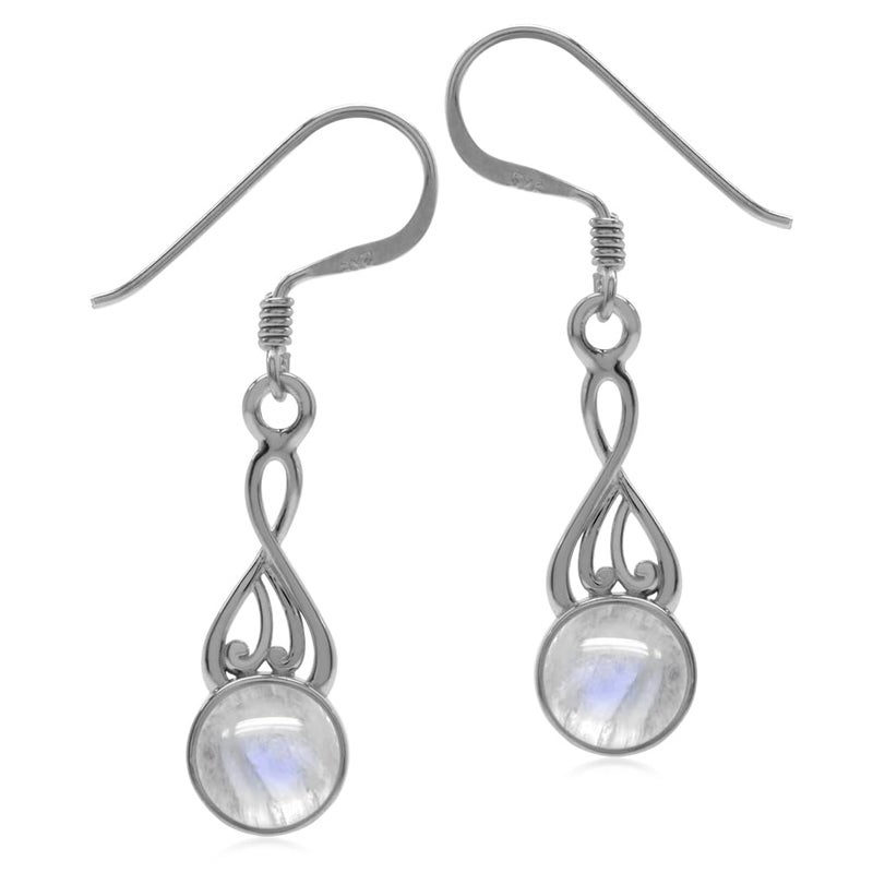 Silvershake Natural Moonstone White Gold Plated 925 Sterling Silver Victorian Swirl Style Dangle Hook Earrings - Image 5