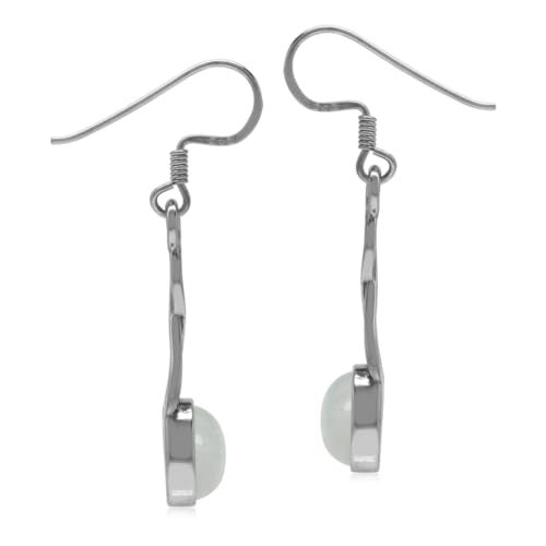 Silvershake Natural Moonstone White Gold Plated 925 Sterling Silver Victorian Swirl Style Dangle Hook Earrings - Image 3