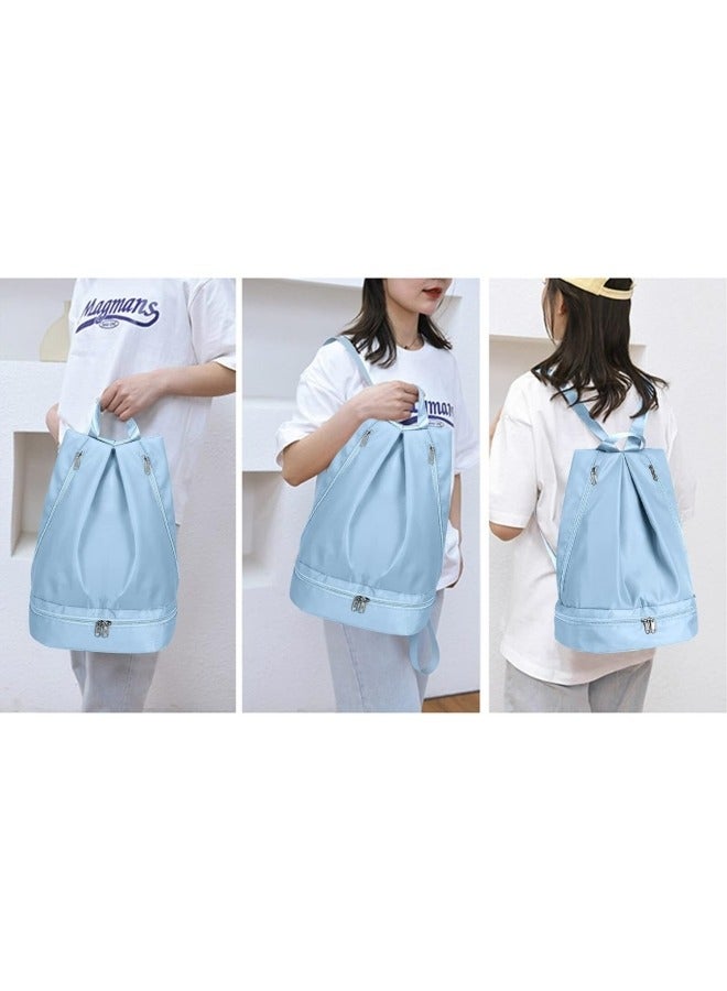 GGEROU Gym Backpack Waterproof Swimming Backpack with Shoe Compartment & Wet Pocket, Sports Travel Backpack Small Gym Bag Blue - Image 3