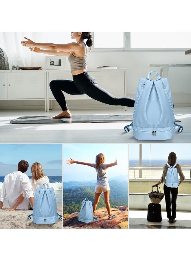 GGEROU Gym Backpack Waterproof Swimming Backpack with Shoe Compartment & Wet Pocket, Sports Travel Backpack Small Gym Bag Blue - Image 5