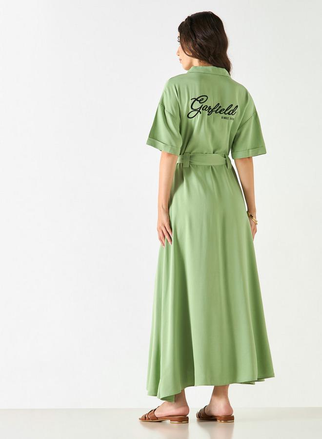 SP Characters Garfield Embroidered Shirt Dress with Belt and Short Sleeves - Image 3