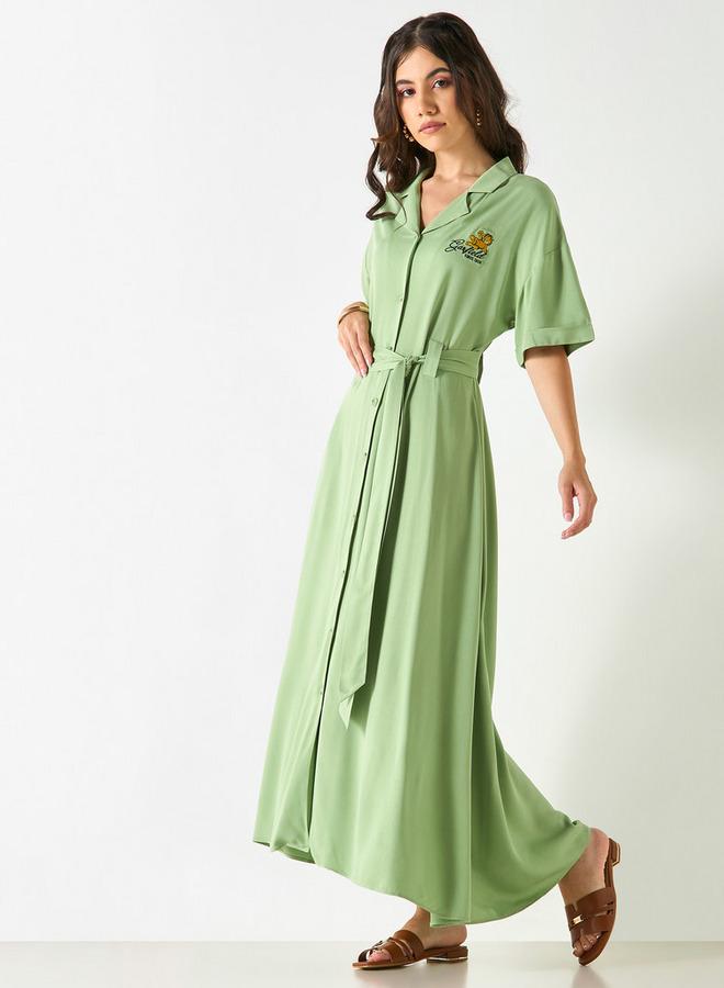 SP Characters Garfield Embroidered Shirt Dress with Belt and Short Sleeves - Image 2