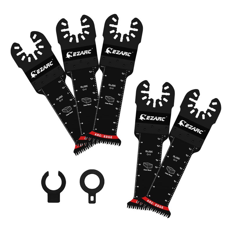 EZARC Japanese Tooth Oscillating Saw Blades 5 PCS ExtraLong Reach Arc Edge CRV Multitool Blades Clean Cut for Wood and Plastic Universal Quick Release Oscillating Tool Blades Kits