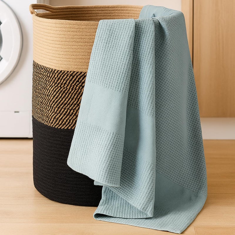 haus & kinder Maple Waffle Bath Towel | Honeycomb Bathing Towel | 100% Cotton Towel for Men, Women | Gym Towels, Spa Towel | Ultra Absorbent Towels | 220 GSM | Quick Dry Solid Bule | 75x150 cm (Blue / 75 X 150 cm) - Image 2