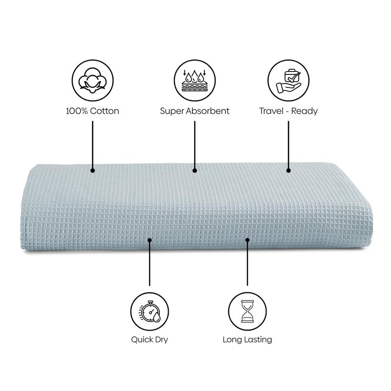 haus & kinder Maple Waffle Bath Towel | Honeycomb Bathing Towel | 100% Cotton Towel for Men, Women | Gym Towels, Spa Towel | Ultra Absorbent Towels | 220 GSM | Quick Dry Solid Bule | 75x150 cm (Blue / 75 X 150 cm) - Image 4