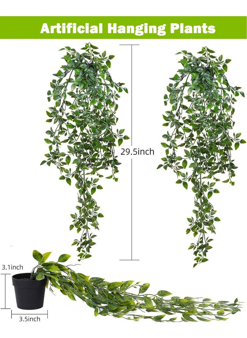 YIM-VIBEHAUS 2 Pack Fake Hanging Plants Small Artificial Plants Faux Mandara Plants for Living Room Office Shelf Decor  - Image 2