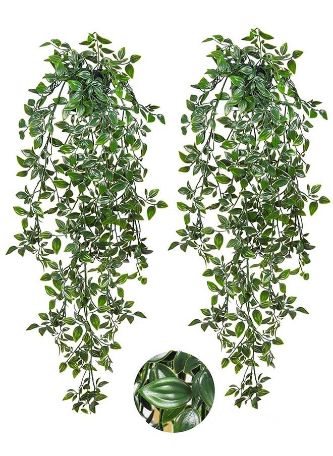 YIM-VIBEHAUS 2 Pack Fake Hanging Plants Small Artificial Plants Faux Mandara Plants for Living Room Office Shelf Decor  - Image 1